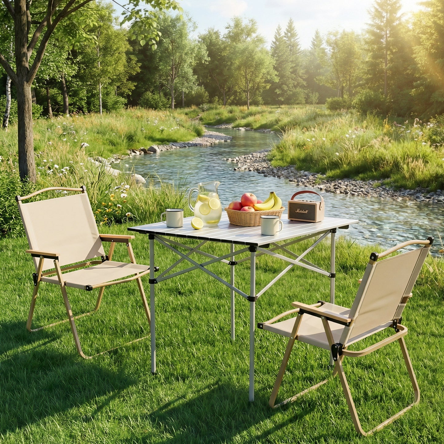Weisshorn 3-Piece Camping Table & Chair Set ā Folding Aluminium Portable