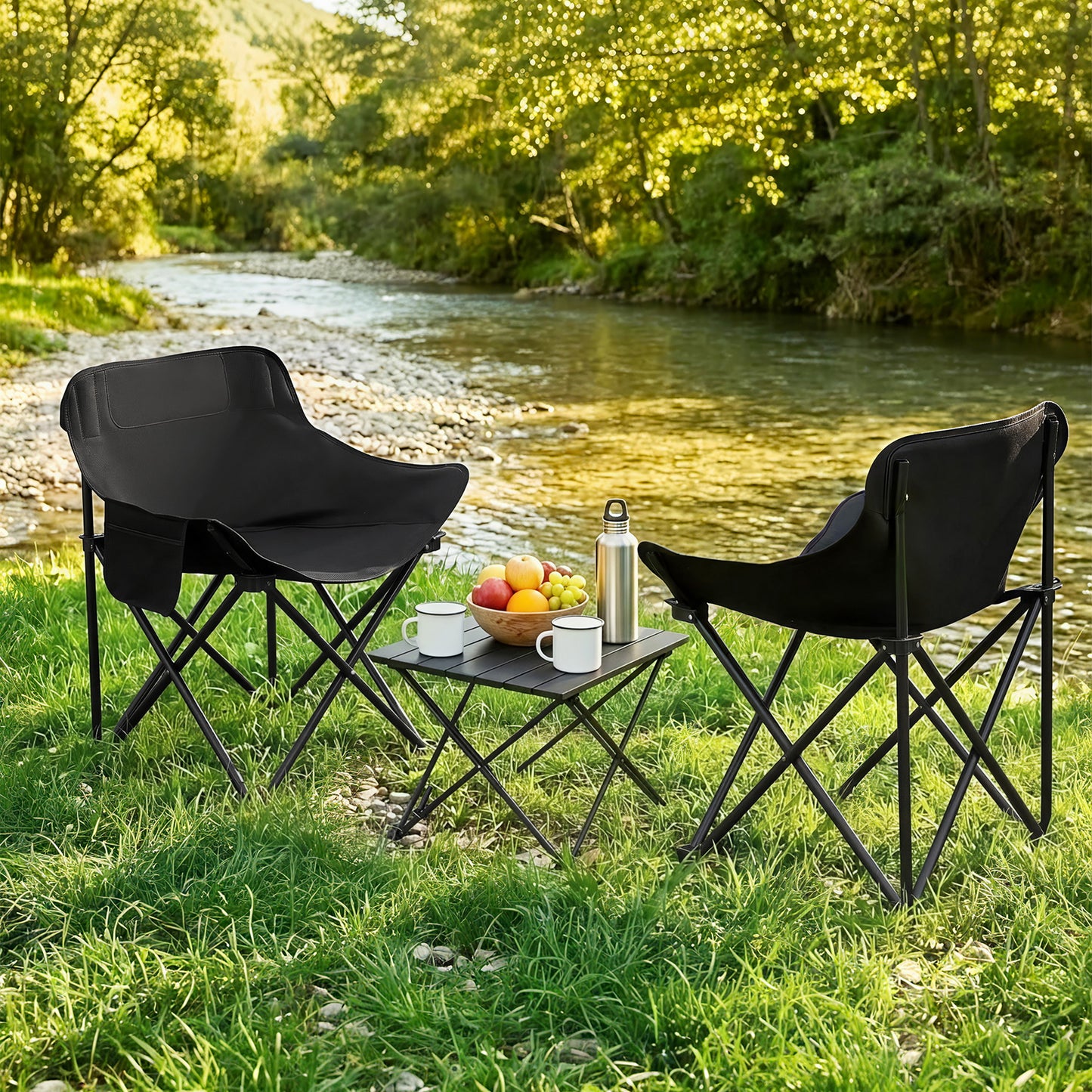 Weisshorn 3-Piece Camping Set ā 2 Moon Chairs & 40cm Aluminium Table