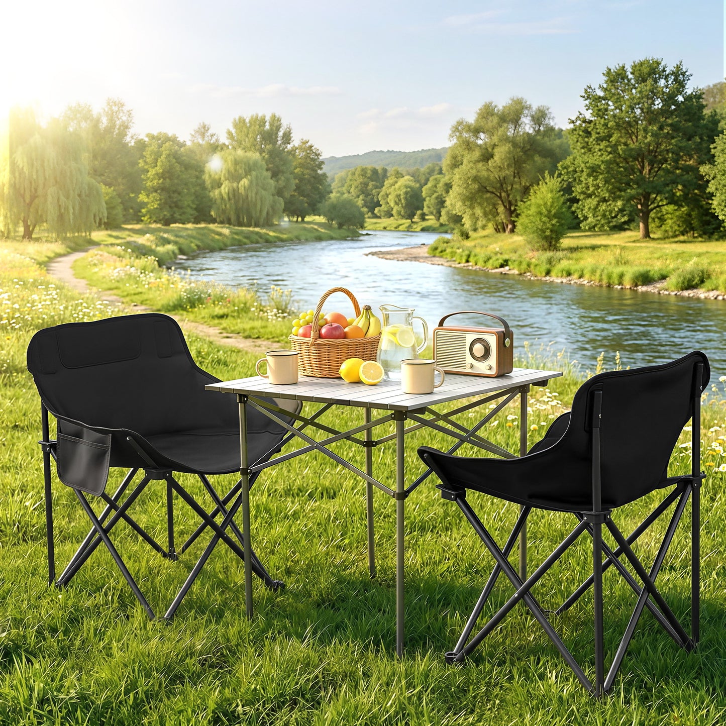 Weisshorn 3-Piece Camping Set ā 2 Moon Chairs & 70cm Aluminium Table