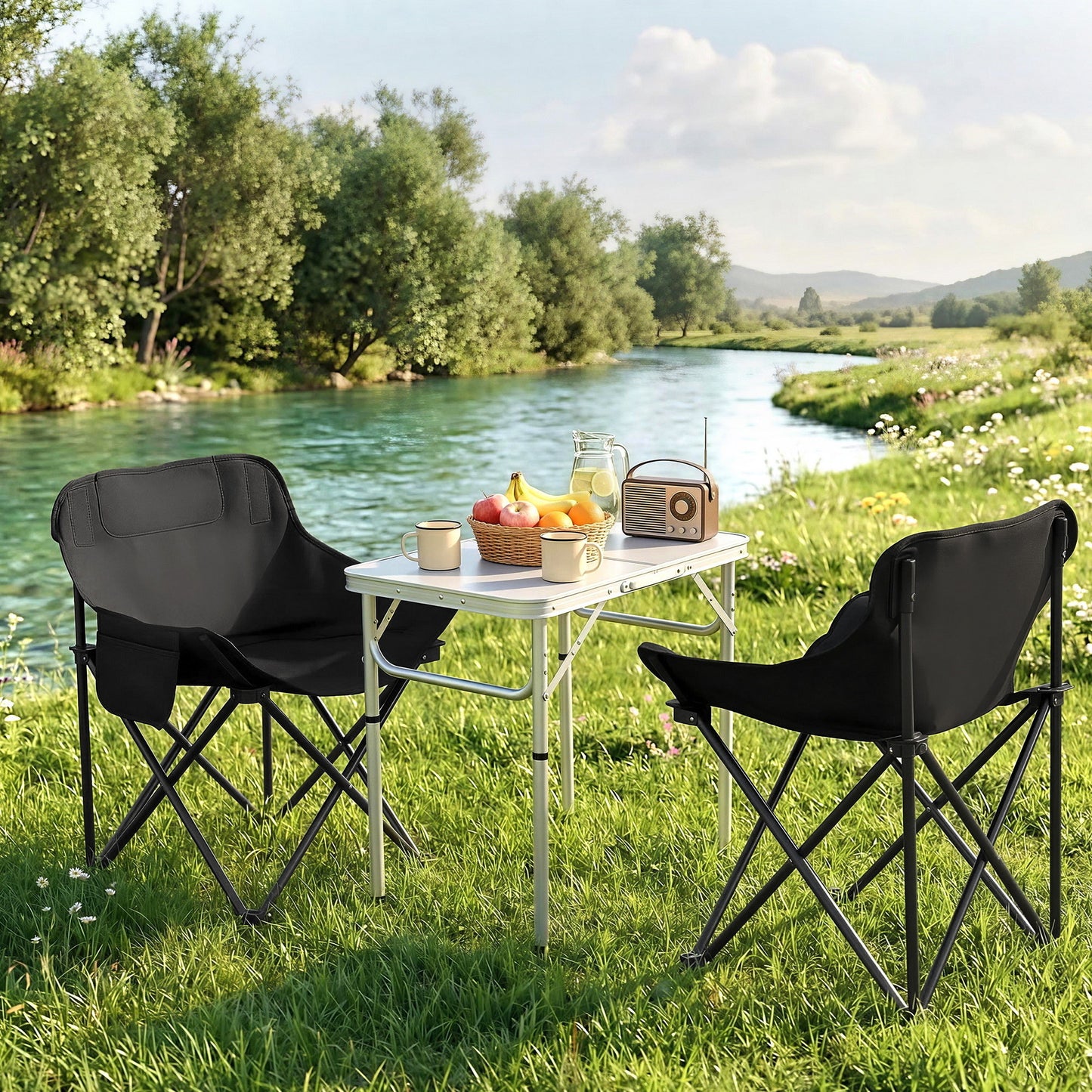 Weisshorn 3-Piece Camping Set ā 2 Moon Chairs & 60cm MDF Table