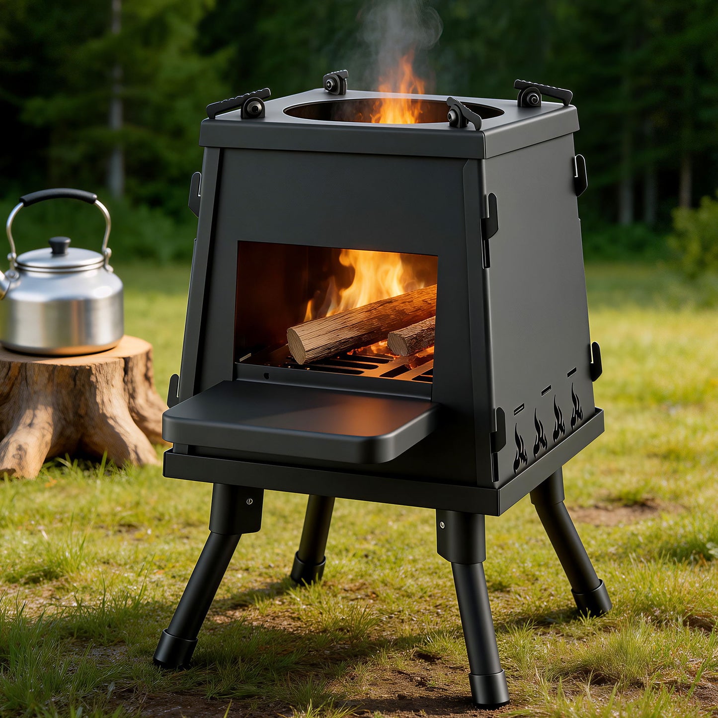 Grillz Portable Wood Burning Fire Pit & Camp Stove ā Cast Iron Outdoor BBQ