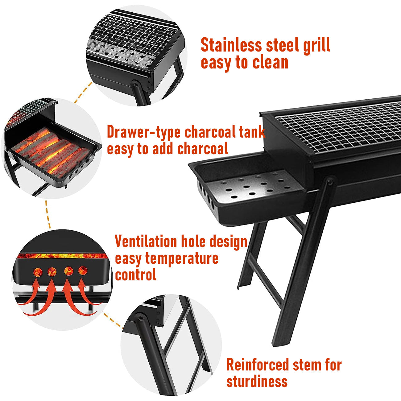 Portable Folding Charcoal BBQ Grill – Lightweight Camping 60cm