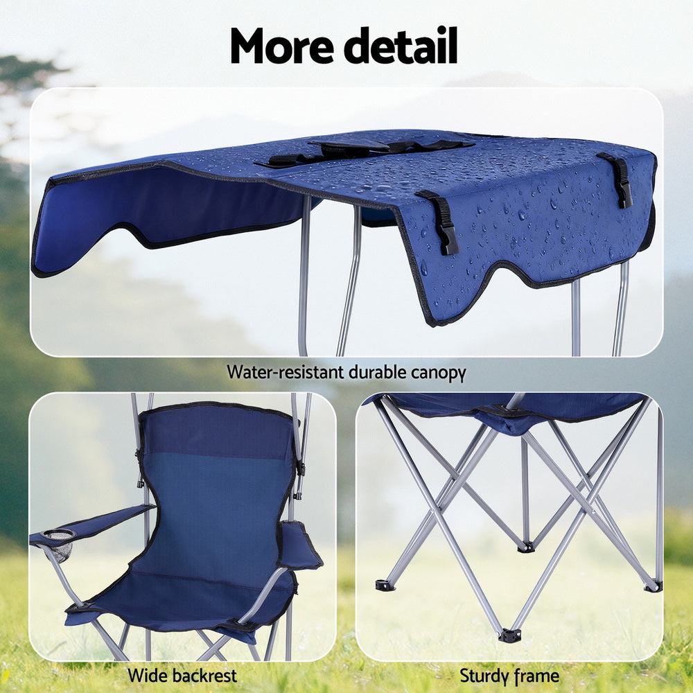 Weisshorn Camping Chair with Built-In Canopy – Cup Holder, 120KG, Navy Blue
