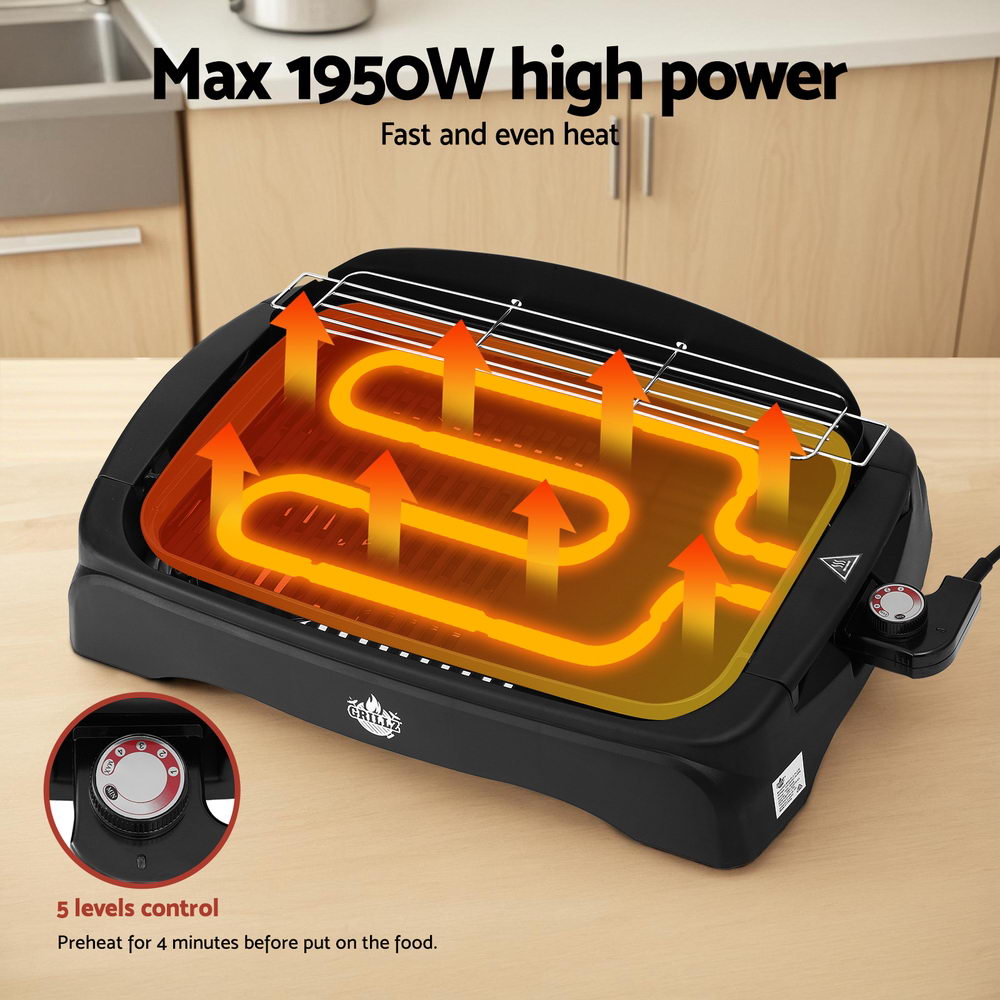 Grillz 1950W Electric BBQ Grill – Non-Stick, Indoor & Outdoor