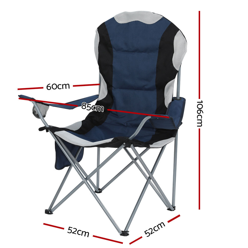 Weisshorn Folding Armchair 2-Pack – High-Back Padded, Cup Holder, Navy