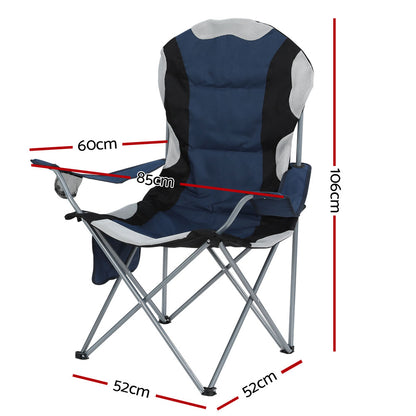 Weisshorn Folding Armchair 2-Pack – High-Back Padded, Cup Holder, Navy