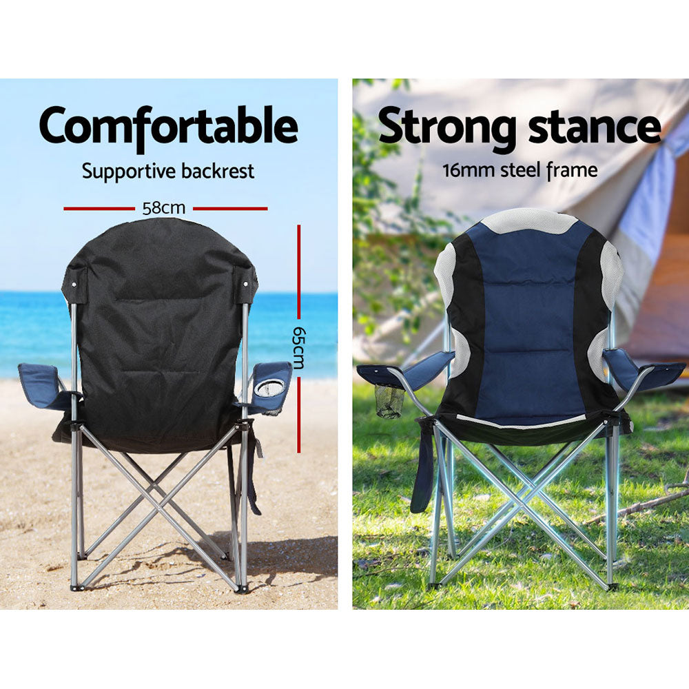 Weisshorn Folding Armchair 2-Pack – High-Back Padded, Cup Holder, Navy