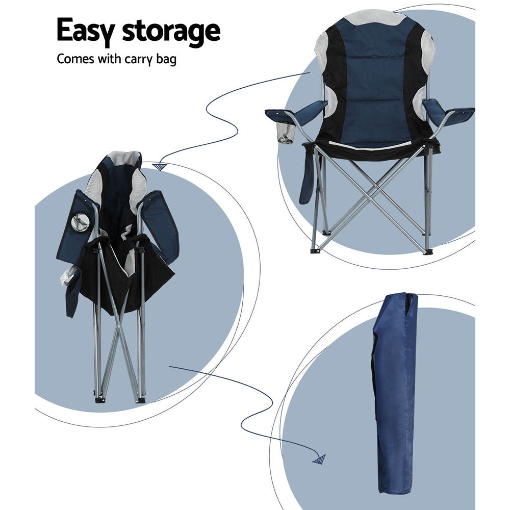Weisshorn Folding Armchair 2-Pack – High-Back Padded, Cup Holder, Navy