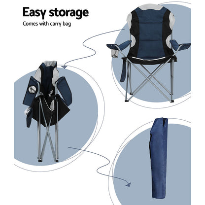 Weisshorn Folding Armchair 2-Pack – High-Back Padded, Cup Holder, Navy