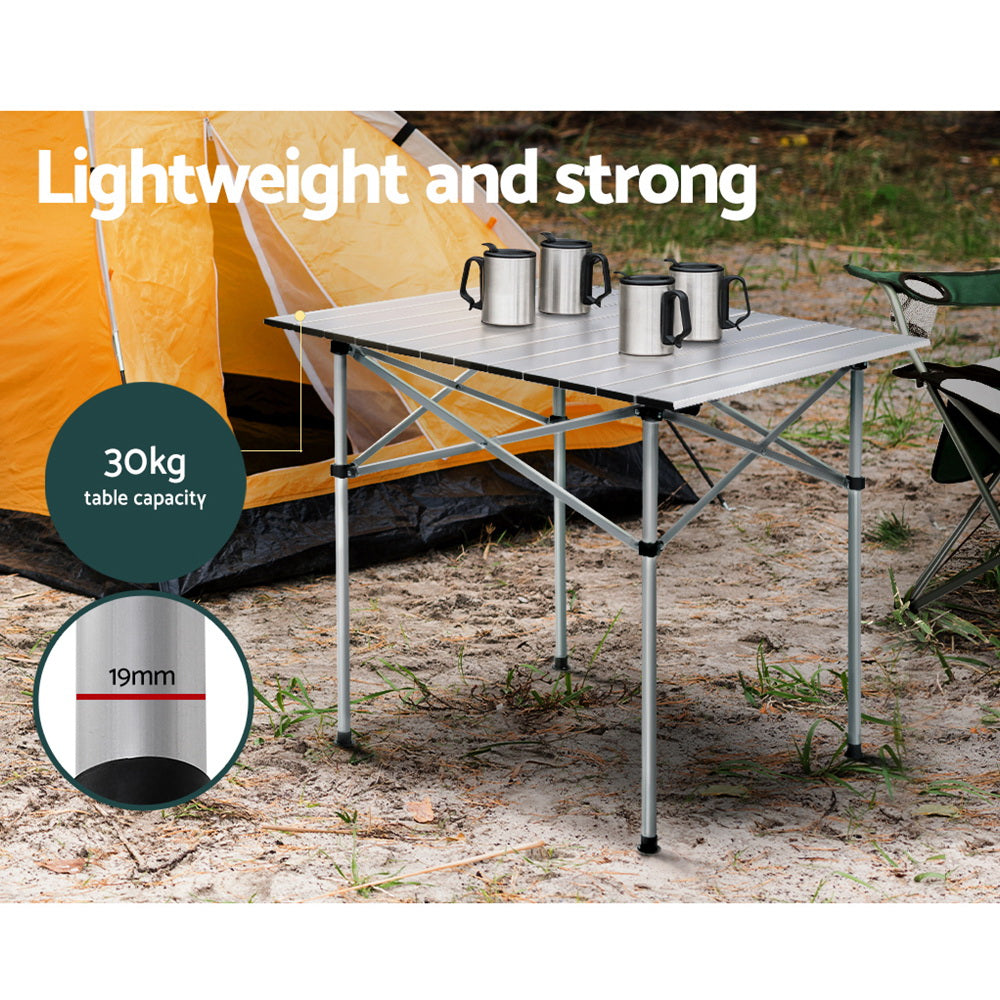 Weisshorn 70cm Roll-Up Camping Table – Portable Aluminium Picnic Desk