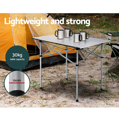 Weisshorn 70cm Roll-Up Camping Table – Portable Aluminium Picnic Desk