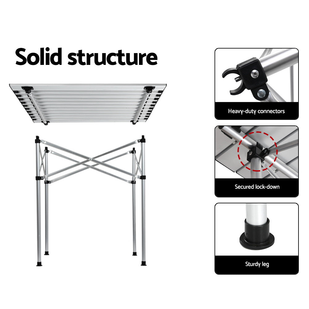 Weisshorn 70cm Roll-Up Camping Table – Portable Aluminium Picnic Desk