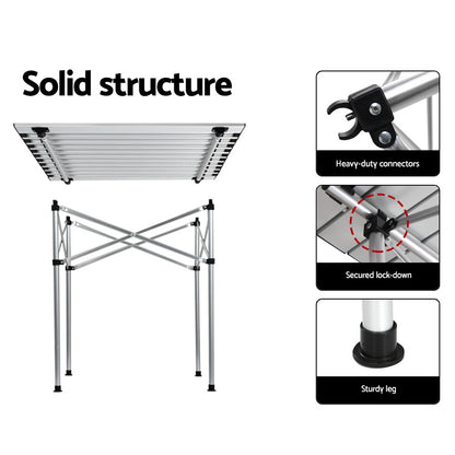 Weisshorn 70cm Roll-Up Camping Table – Portable Aluminium Picnic Desk