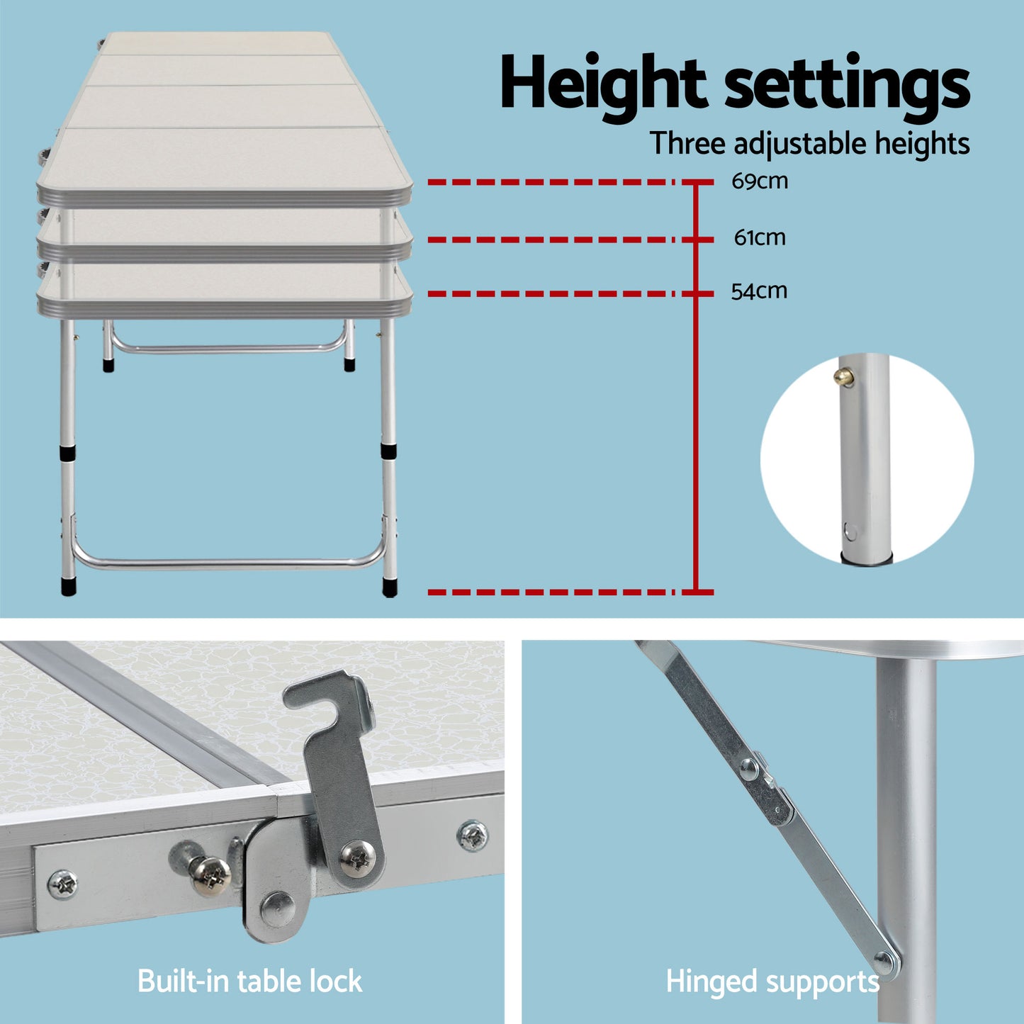 Weisshorn 240cm Folding Camp Table – Portable Aluminium BBQ & Picnic Desk