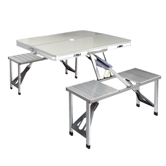 Weisshorn Folding Camping Table with 2 Bench Seats – MDF Top