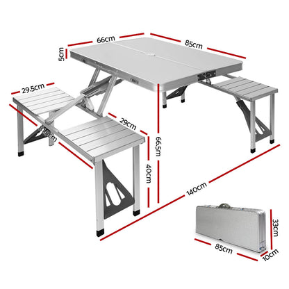 Weisshorn Folding Camping Table with 2 Bench Seats – MDF Top