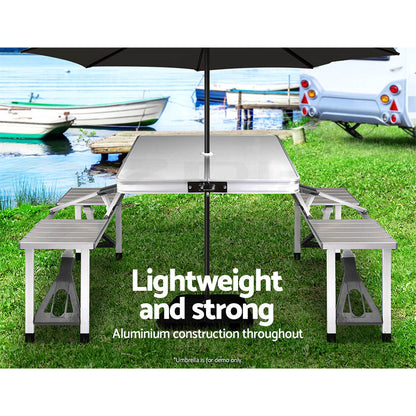 Weisshorn Folding Camping Table with 2 Bench Seats – MDF Top