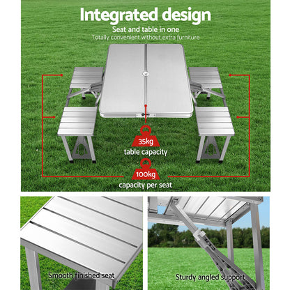 Weisshorn Folding Camping Table with 2 Bench Seats – MDF Top