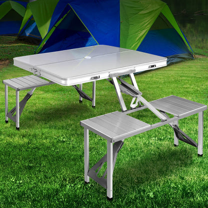 Weisshorn Folding Camping Table with 2 Bench Seats – MDF Top