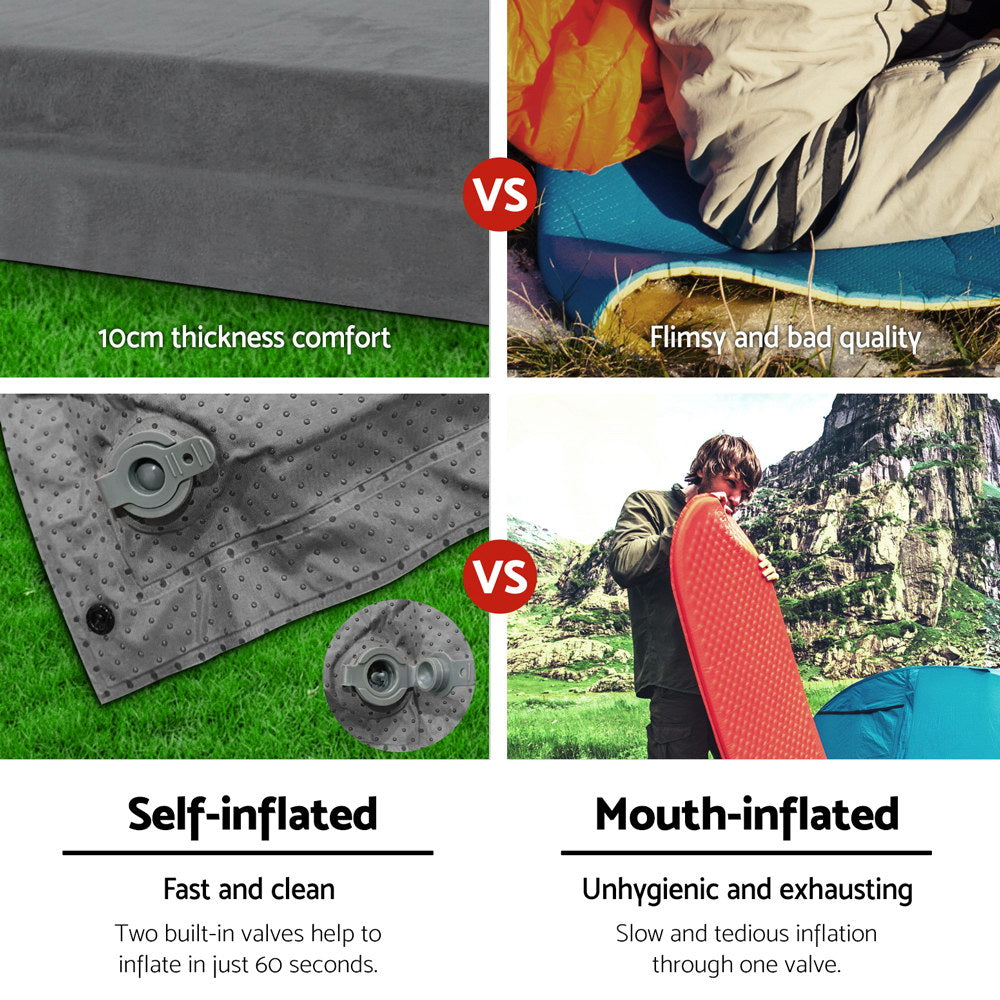 Weisshorn 10cm Self-Inflating Mattress – Double Camping Sleeping Mat Grey