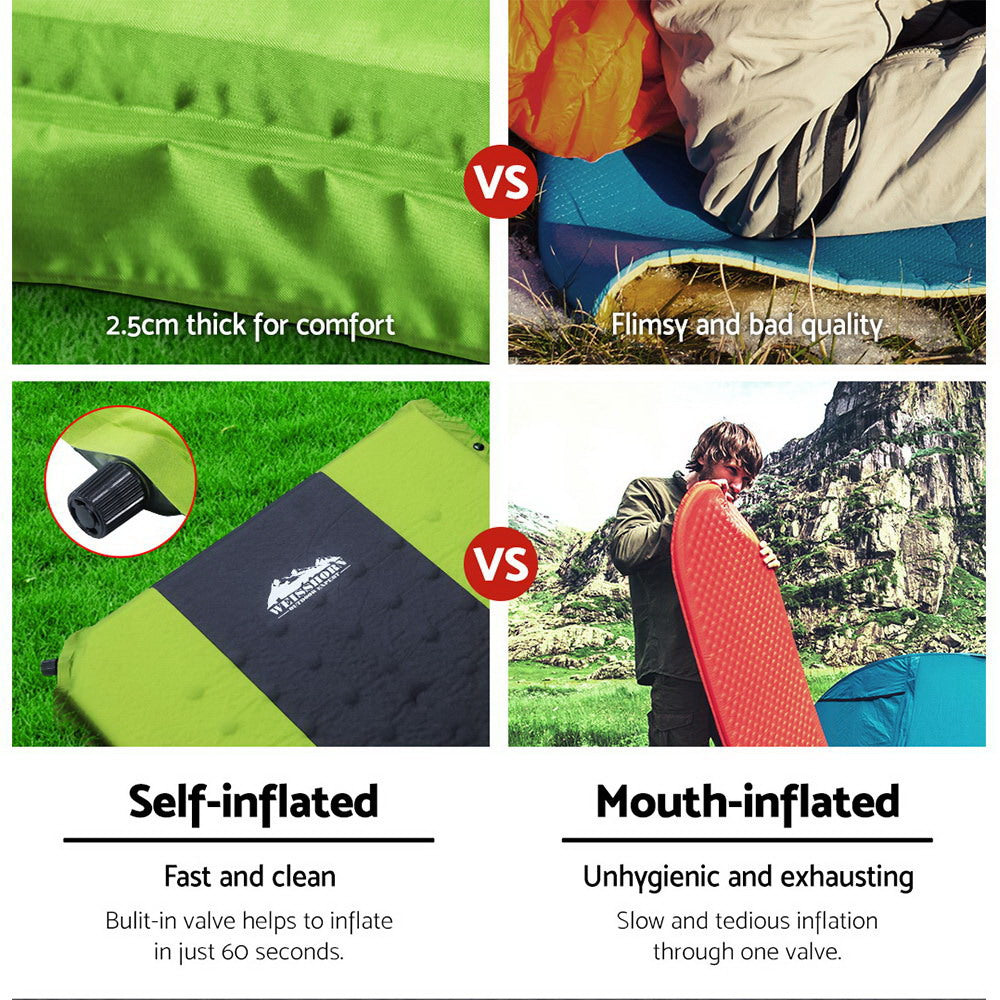 Weisshorn Double Self-Inflating Sleeping Mat – 2.5cm Foam Green