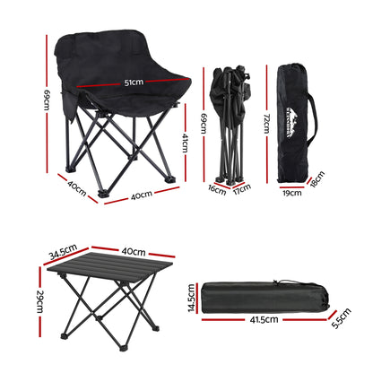 Weisshorn 3-Piece Camping Set – 2 Moon Chairs & 40cm Aluminium Table