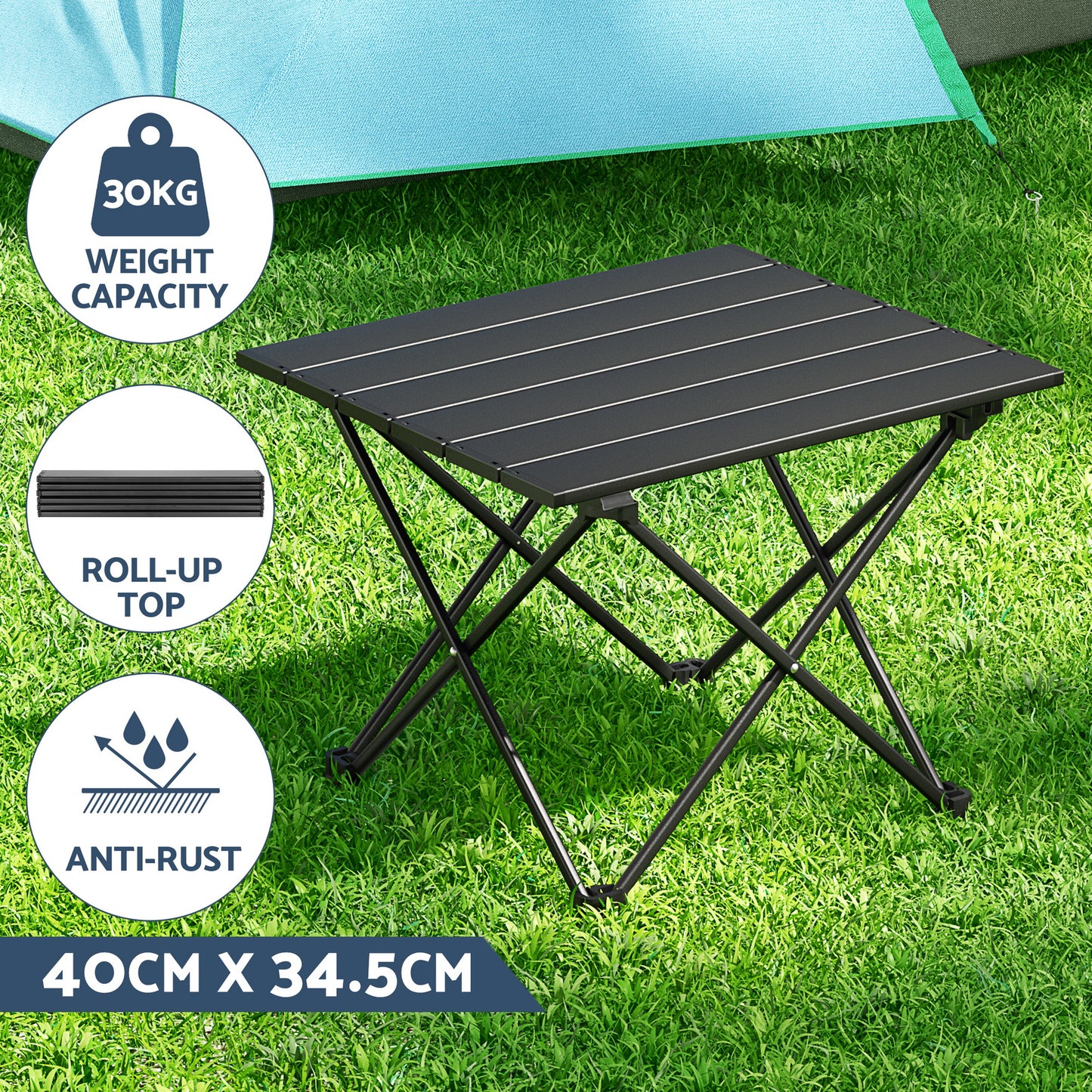 Weisshorn 3-Piece Camping Set – 2 Moon Chairs & 40cm Aluminium Table