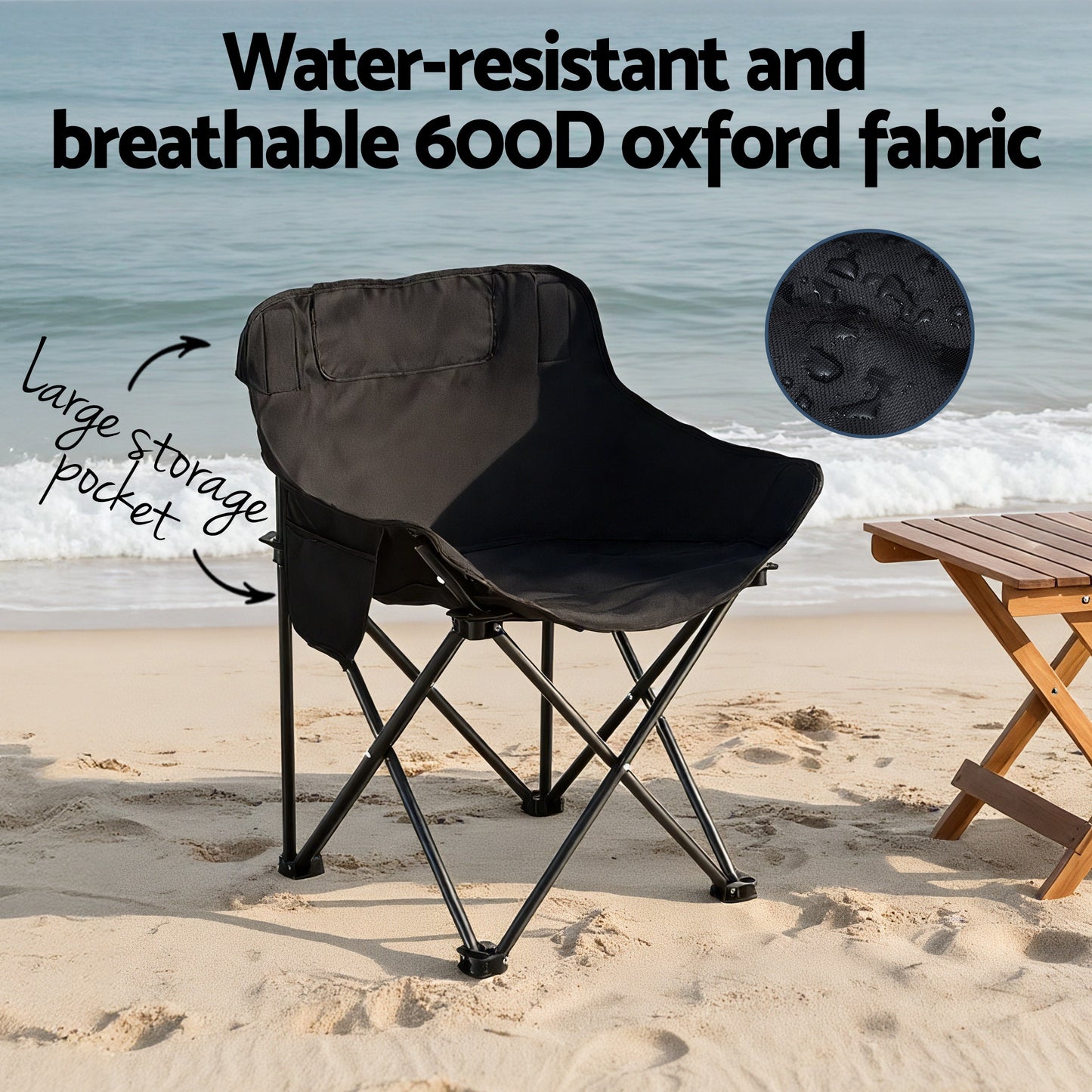 Weisshorn 3-Piece Camping Set – 2 Moon Chairs & 70cm Aluminium Table