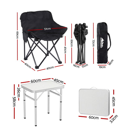 Weisshorn 3-Piece Camping Set – 2 Moon Chairs & 60cm MDF Table