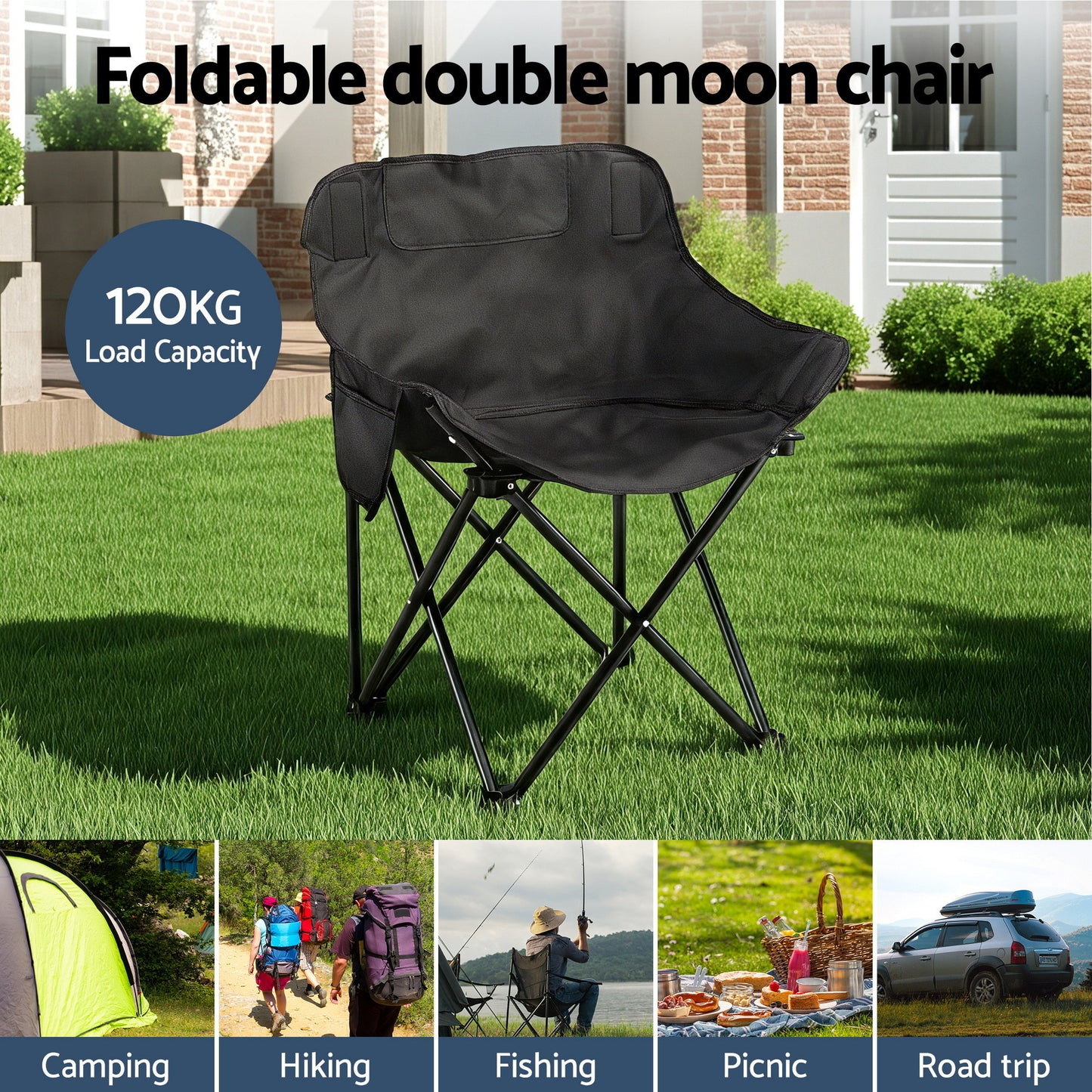 Weisshorn 3-Piece Camping Set – 2 Moon Chairs & 60cm MDF Table