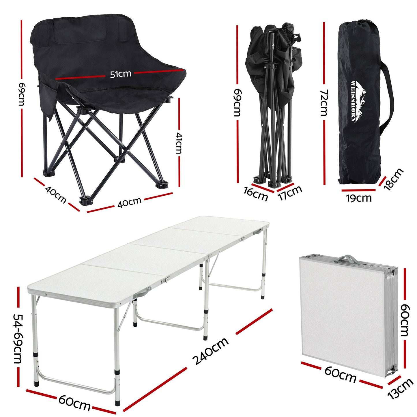 Weisshorn 7-Piece Camping Set – Table & 6 Moon Chairs