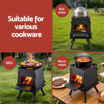Grillz Portable Wood Burning Fire Pit & Camp Stove – Cast Iron Outdoor BBQ