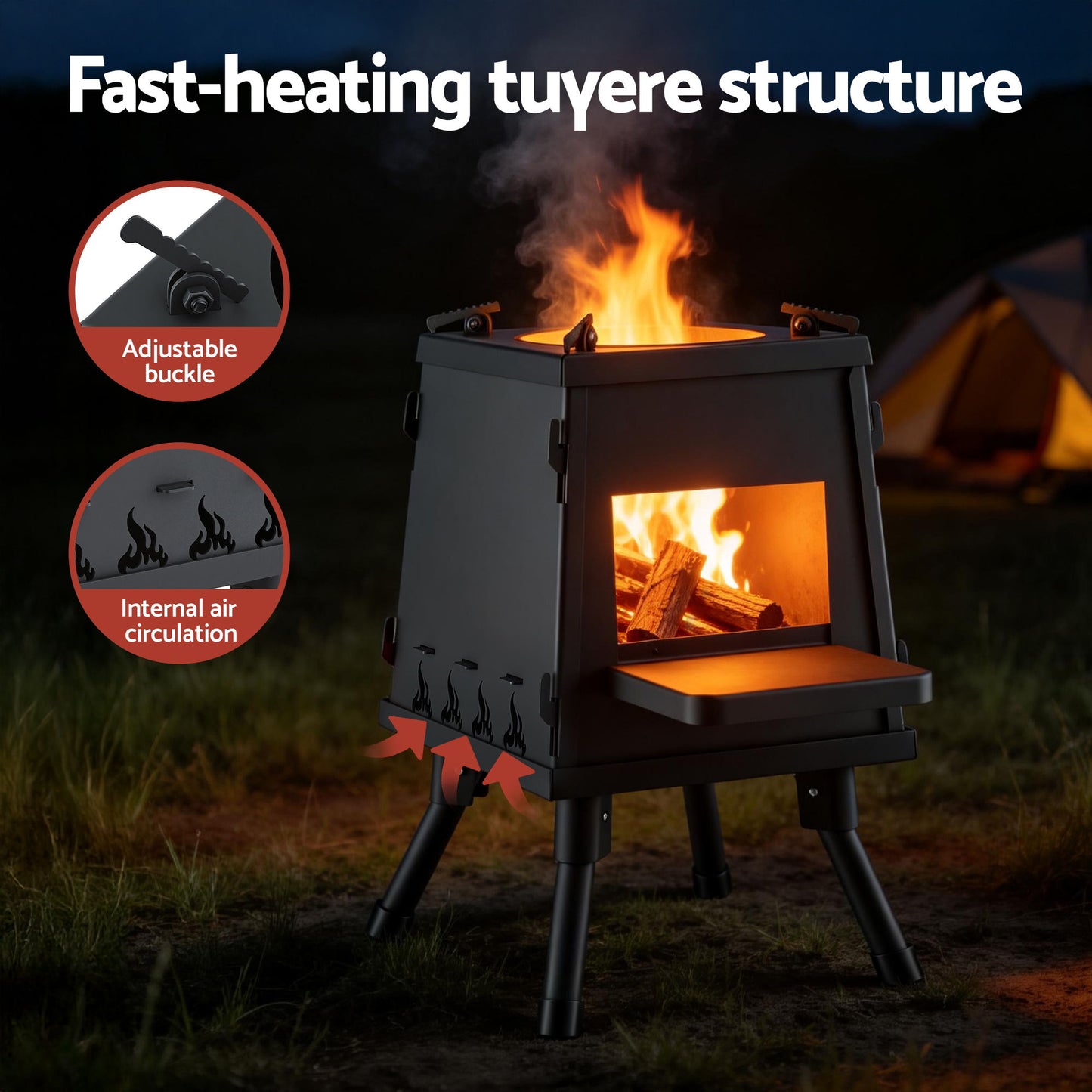 Grillz Portable Wood Burning Fire Pit & Camp Stove – Cast Iron Outdoor BBQ