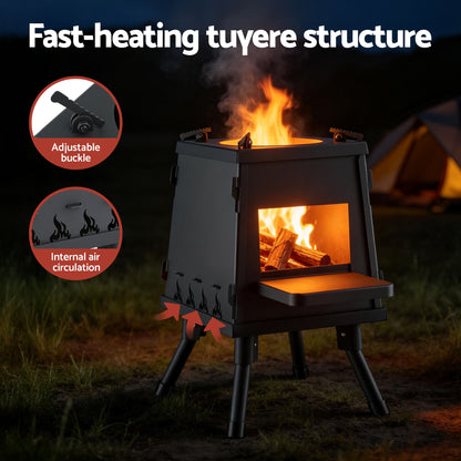 Grillz Portable Wood Burning Fire Pit & Camp Stove – Cast Iron Outdoor BBQ