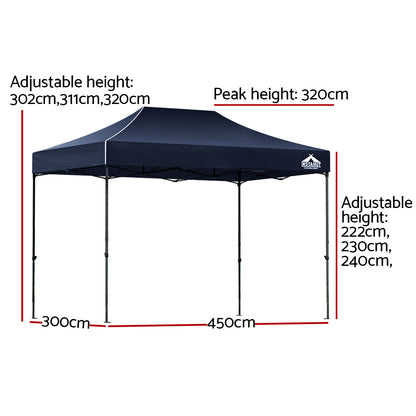 Instahut 3x4.5m Pop Up Gazebo Marquee – 500D Oxford Navy