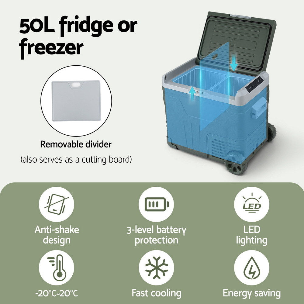 Portable Fridge Freezer 50L – 12V/24V/240V with Wheels Camping Bar Fridge