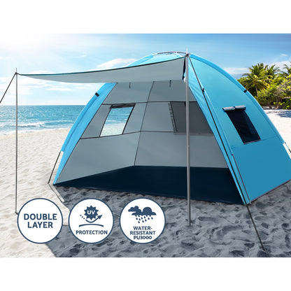 Weisshorn 4-Person Pop-Up Beach Tent – Instant Shelter, Sun Shade & Camping