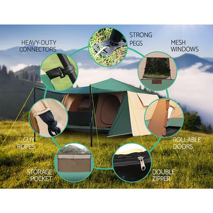 Weisshorn 8-Person Instant Up Camping Tent – 3-Room Pop Up Dome