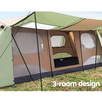 Weisshorn 10-Person Instant Up Camping Tent – 3 Rooms Family Hiking