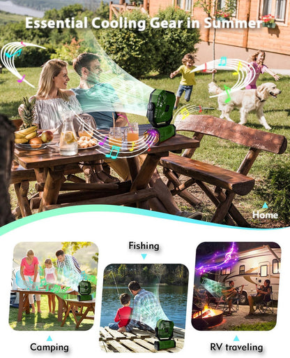 20000mAh Rechargeable Camping Fan with LED Remote Control & 360 Hook – Green