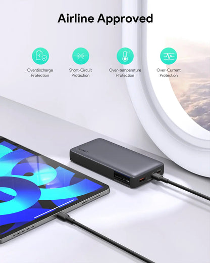 Aukey 20000mAh 30W Power Bank – PD3.0 Fast Charge 3 Ports