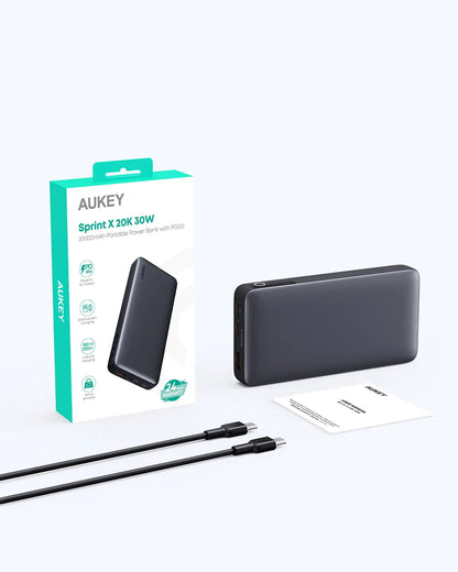 Aukey 20000mAh 30W Power Bank – PD3.0 Fast Charge 3 Ports