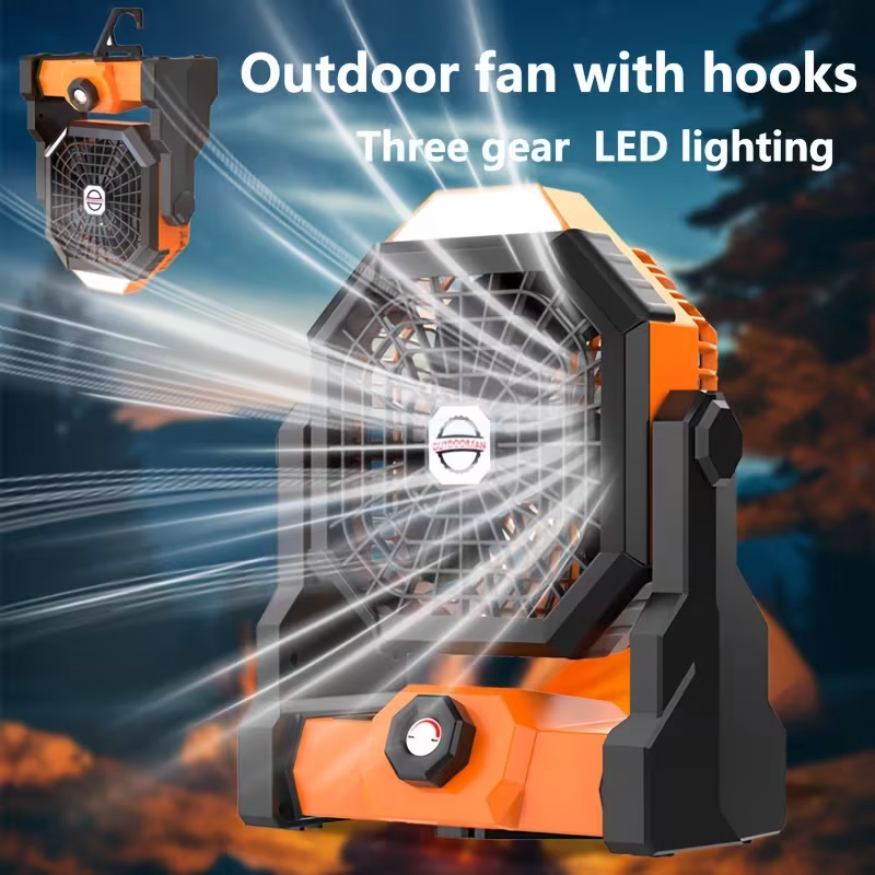 7800mAh Camping Fan – LED Light 270° Adjustable USB Rechargeable
