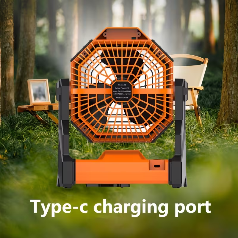 7800mAh Camping Fan – LED Light 270° Adjustable USB Rechargeable