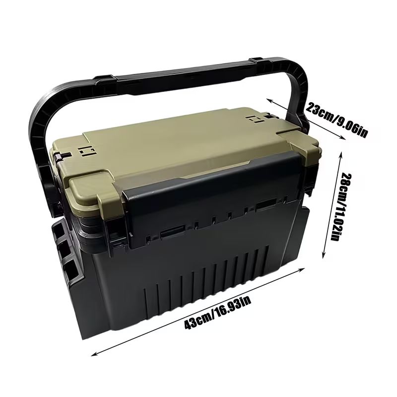 Foldable Fishing Tackle Box & Stool – 2-Layer Storage, 100KG