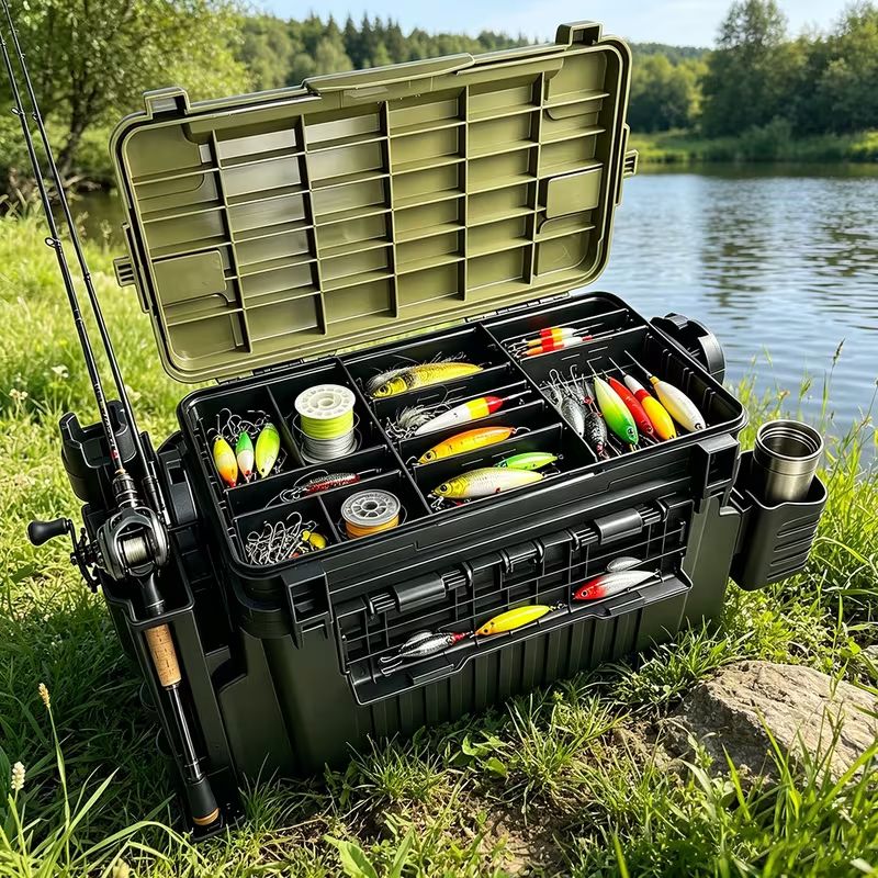 Foldable Fishing Tackle Box & Stool – 2-Layer Storage, 100KG