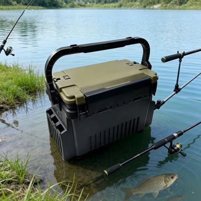 Foldable Fishing Tackle Box & Stool – 2-Layer Storage, 100KG