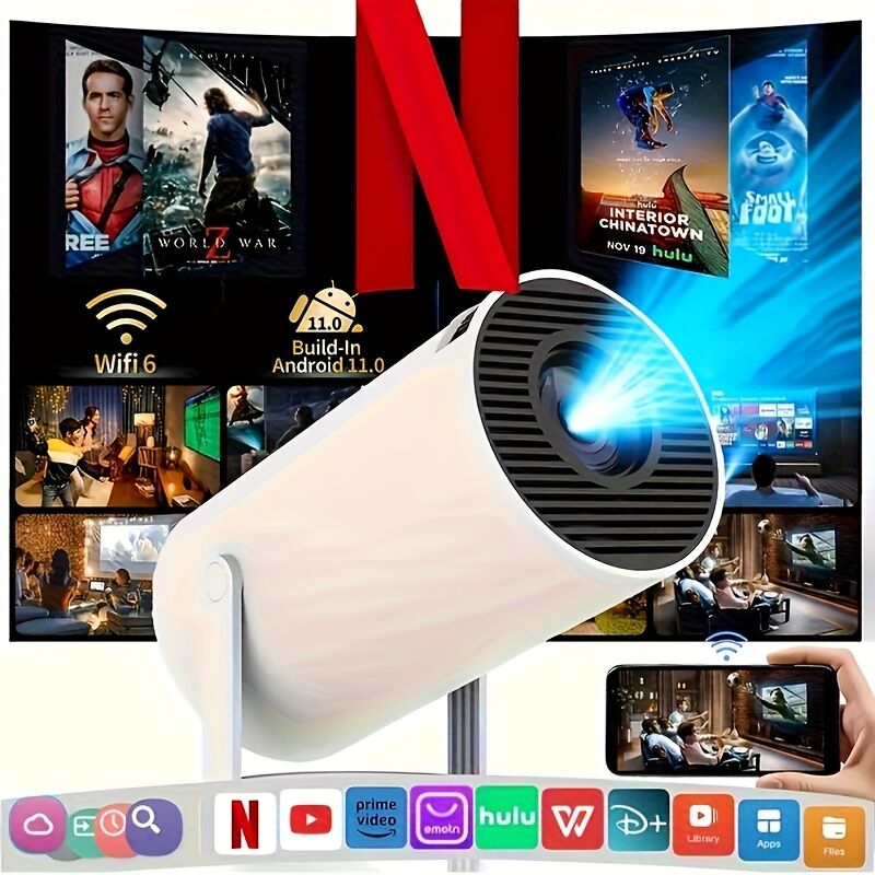 HY300 Pro Portable Mini Projector – 720P/4K, WiFi 6, Android 11