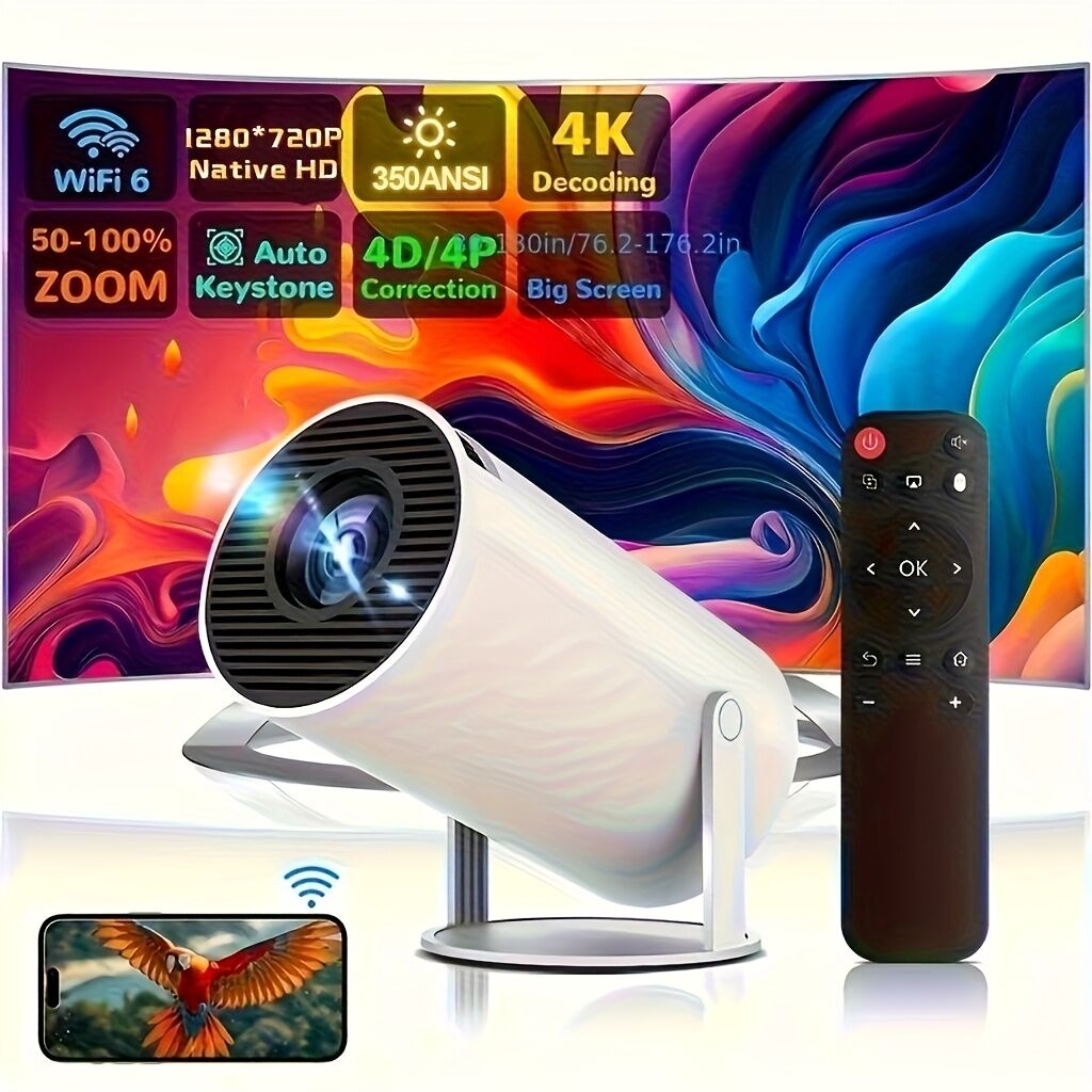HY300 Pro Portable Mini Projector – 720P/4K, WiFi 6, Android 11