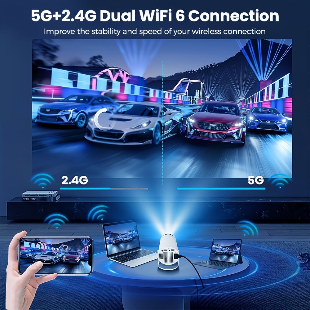 HY300 Pro Portable Mini Projector – 720P/4K, WiFi 6, Android 11